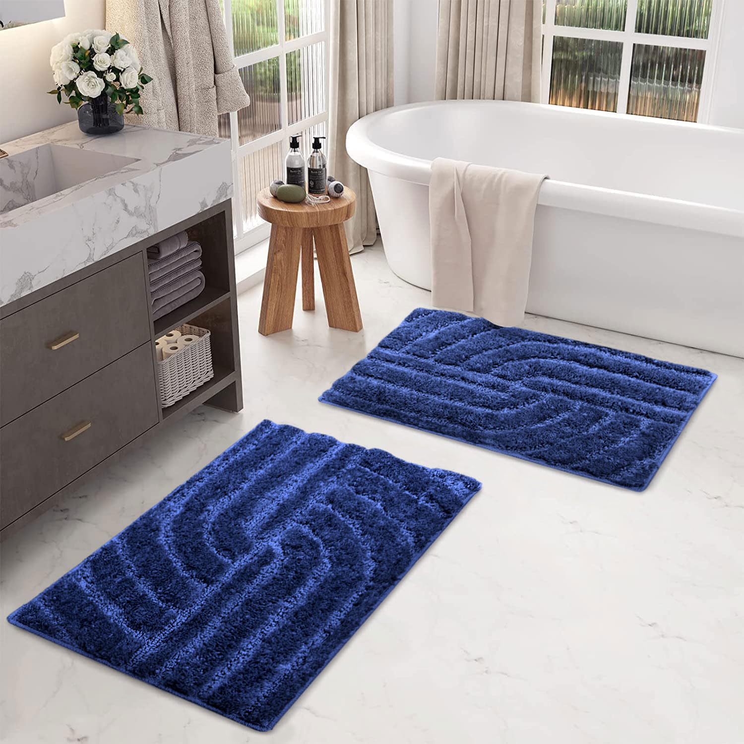 Scotland Maze Cut Bathmat Mat Pack Of 2 (38x58 cm , Navy)