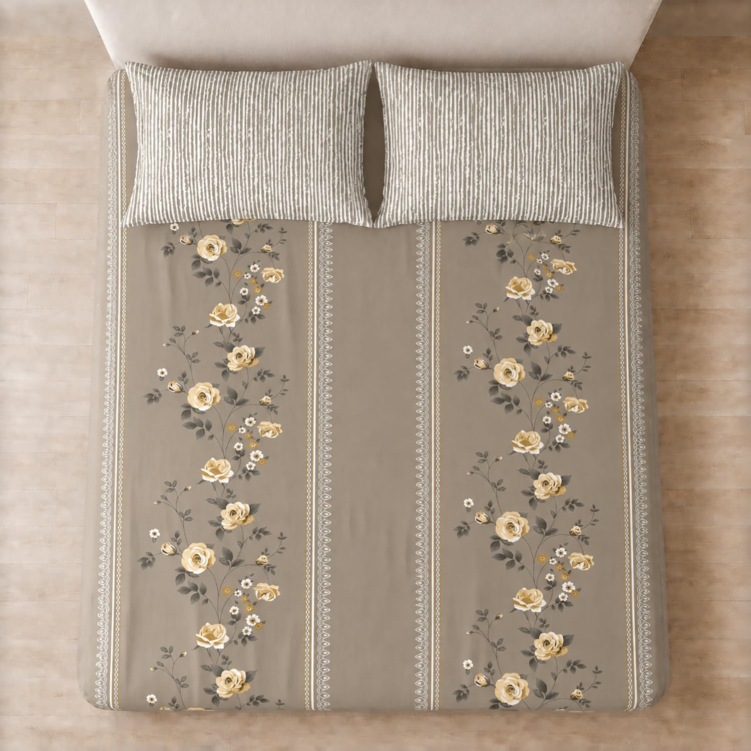 Double Bedsheet with 2 Pillow Covers Premium 240 TC 100% Cotton Feel King Size ( Taupe 108x108 inch )