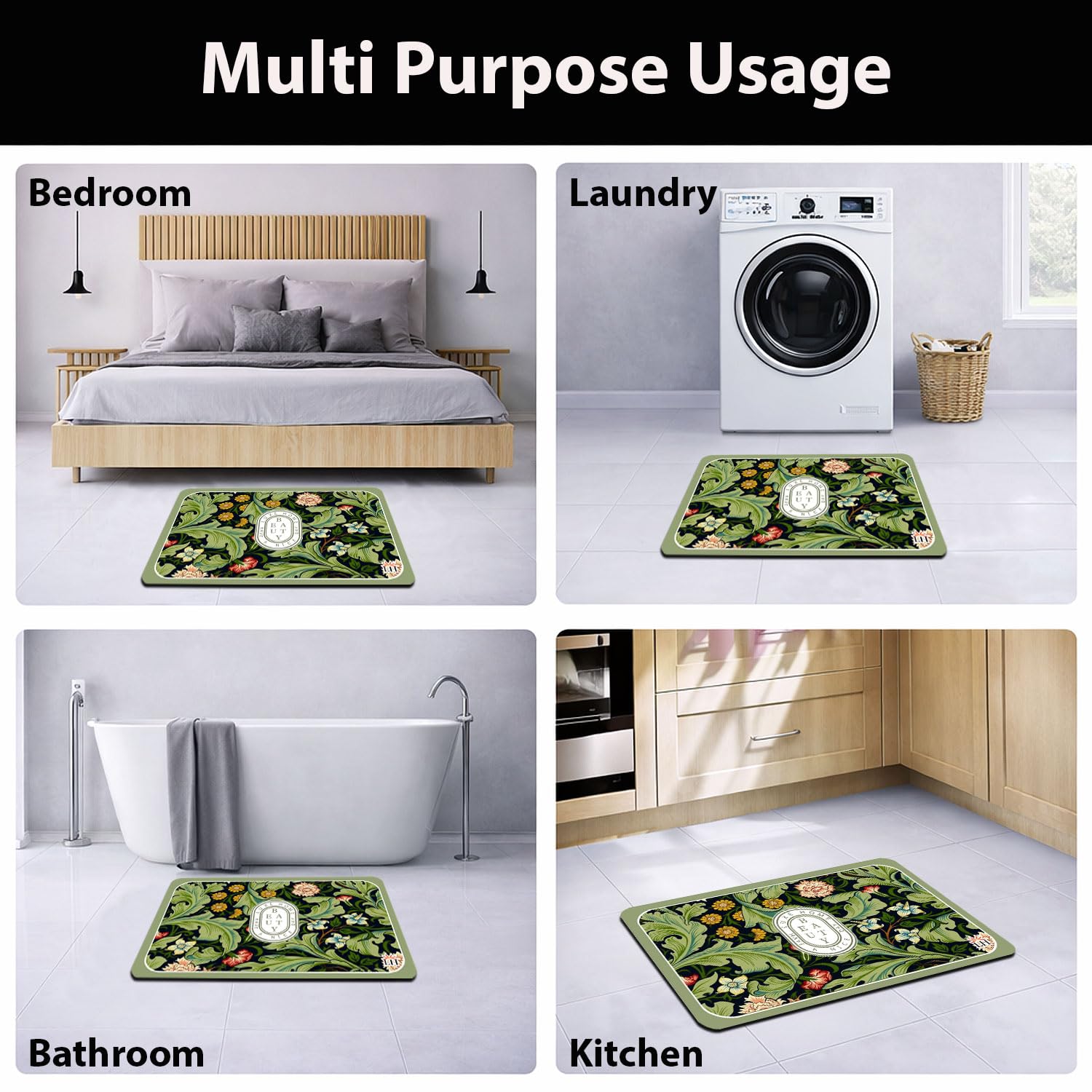 Kitchen Mat Combo  (116x36 & 58x36 cm,Green)