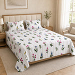 Double Bedsheet with 2 Pillow Covers 220 TC 100% Cotton Feel ( King Size Multi&White 90x100inch )