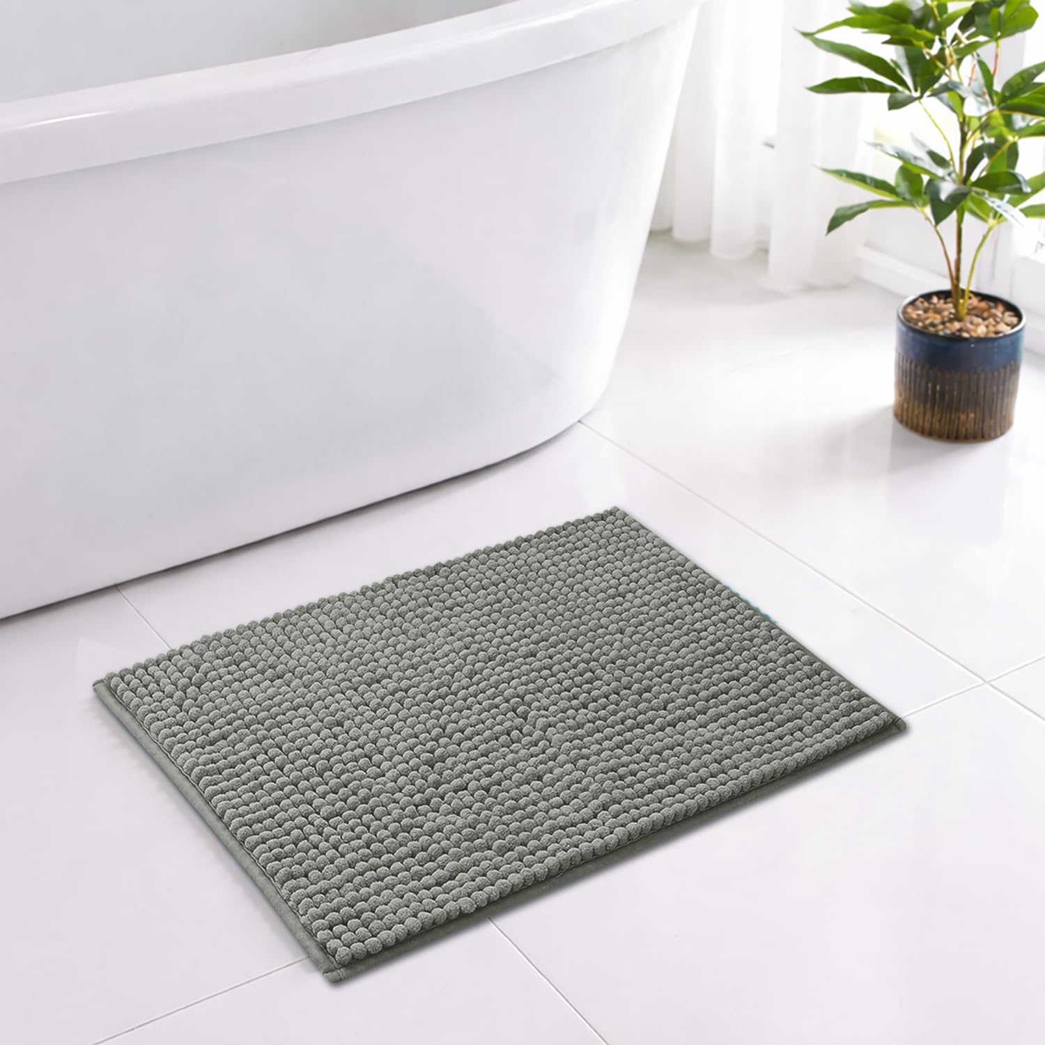Shaggy Chenille Bath Mat Extra Soft (40x60 cm Grey)