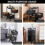 3-Tier Revolving Kitchen Trolley with Wheels (Black 29x29x65)