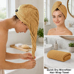 Microfibre Hair Towel Wrap for Women and Men ( 23x63.5 cm, Beige)