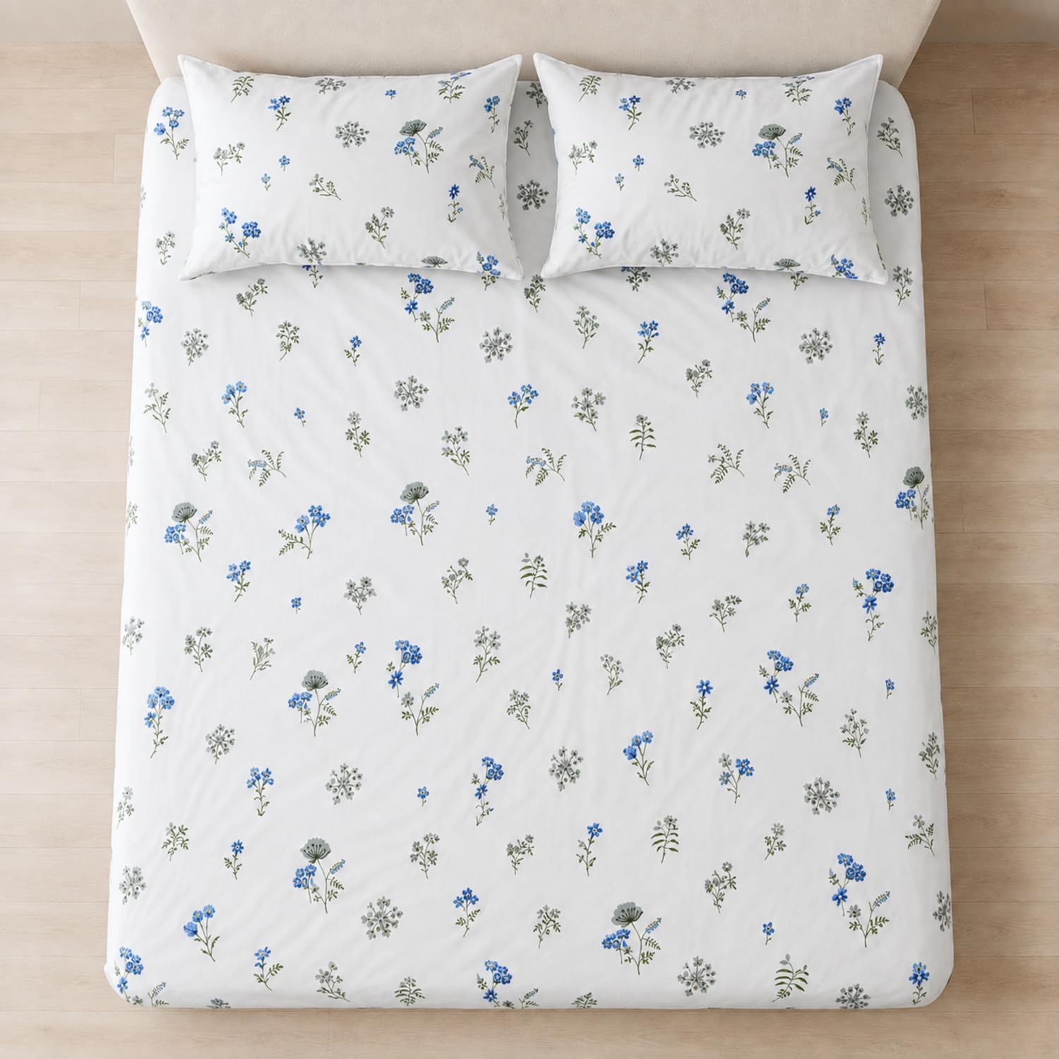 Double Bedsheet with 2 Pillow Covers 220 TC 100% Cotton Feel King Size ( White 90x100 inch )