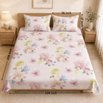 King Size Double Bedsheet with 2 Pillow Covers Premium Pastel Floral Printed 108x108 inch