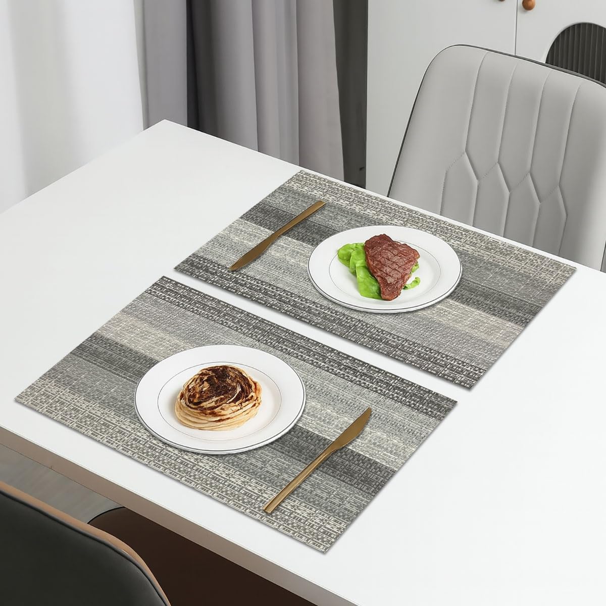 Stripe Design Placemat for Dining Table Set of 2(30x45 CM Silver)
