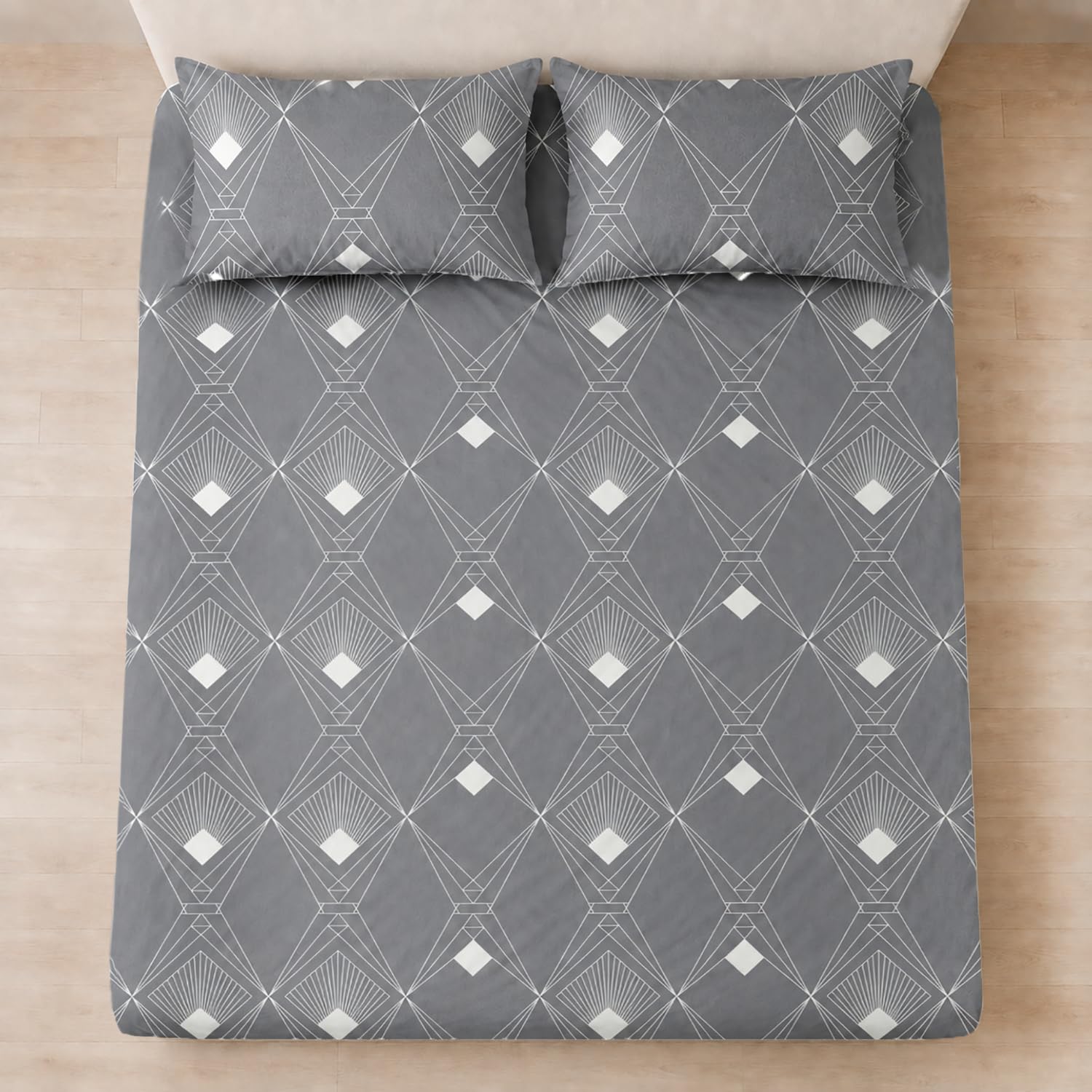 Double Bedsheet with 2 Pillow Covers Premium 240 TC 100% Cotton Feel ( Grey 108x108 inch )