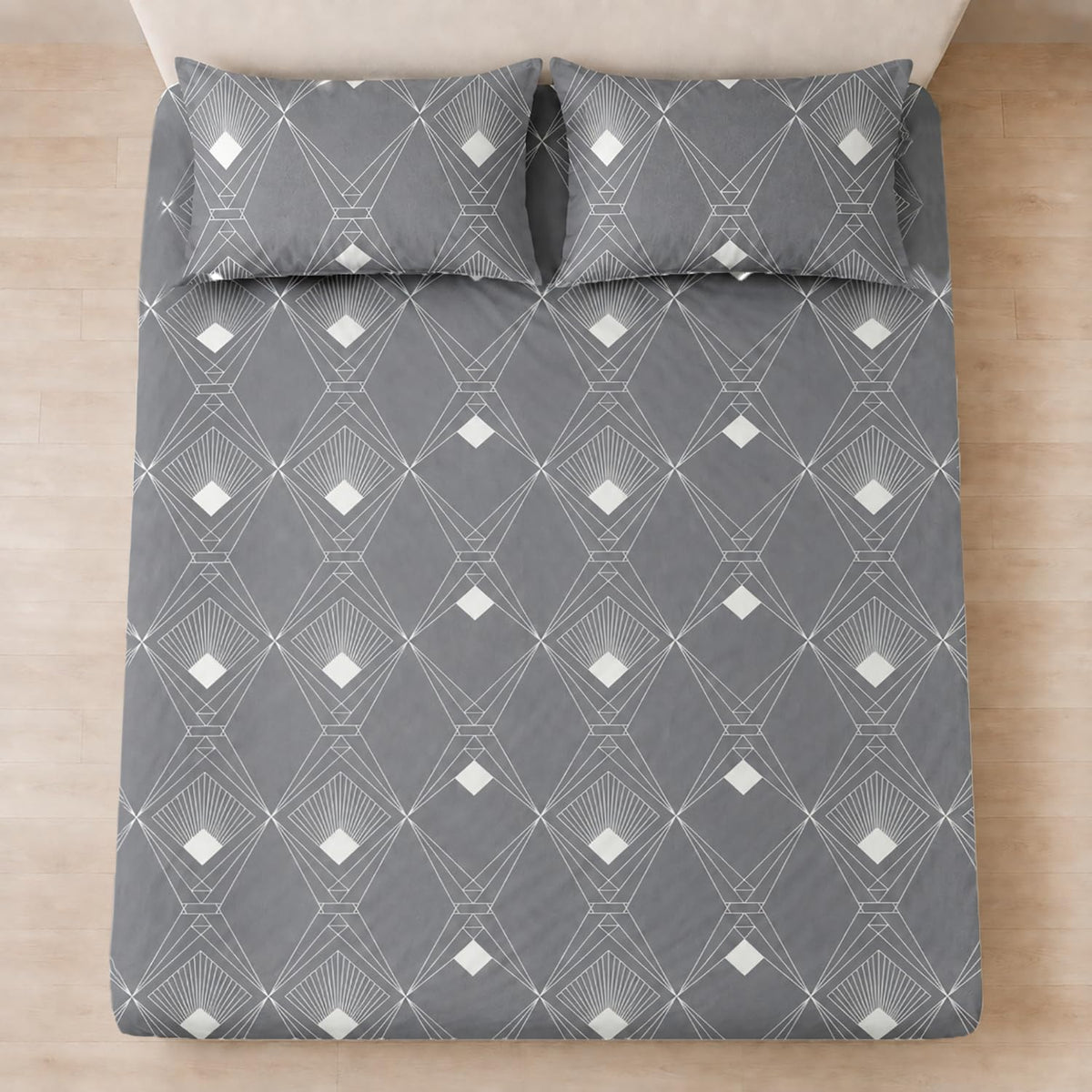 King Size Double Bedsheet with 2 Pillow Covers Premium Premium Diamond Line Printed 108x108 inch