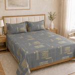 Double Bedsheet with 2 Pillow Covers Premium 240 TC 100% Cotton Feel King Size (108x108 inch ,  Grey )