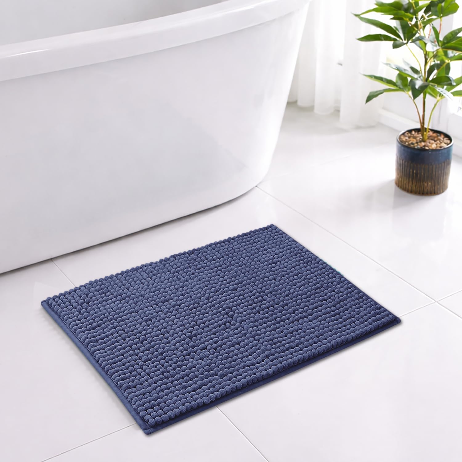Shaggy Chenille Bath Mat Extra Soft (40x60 cm Navy)