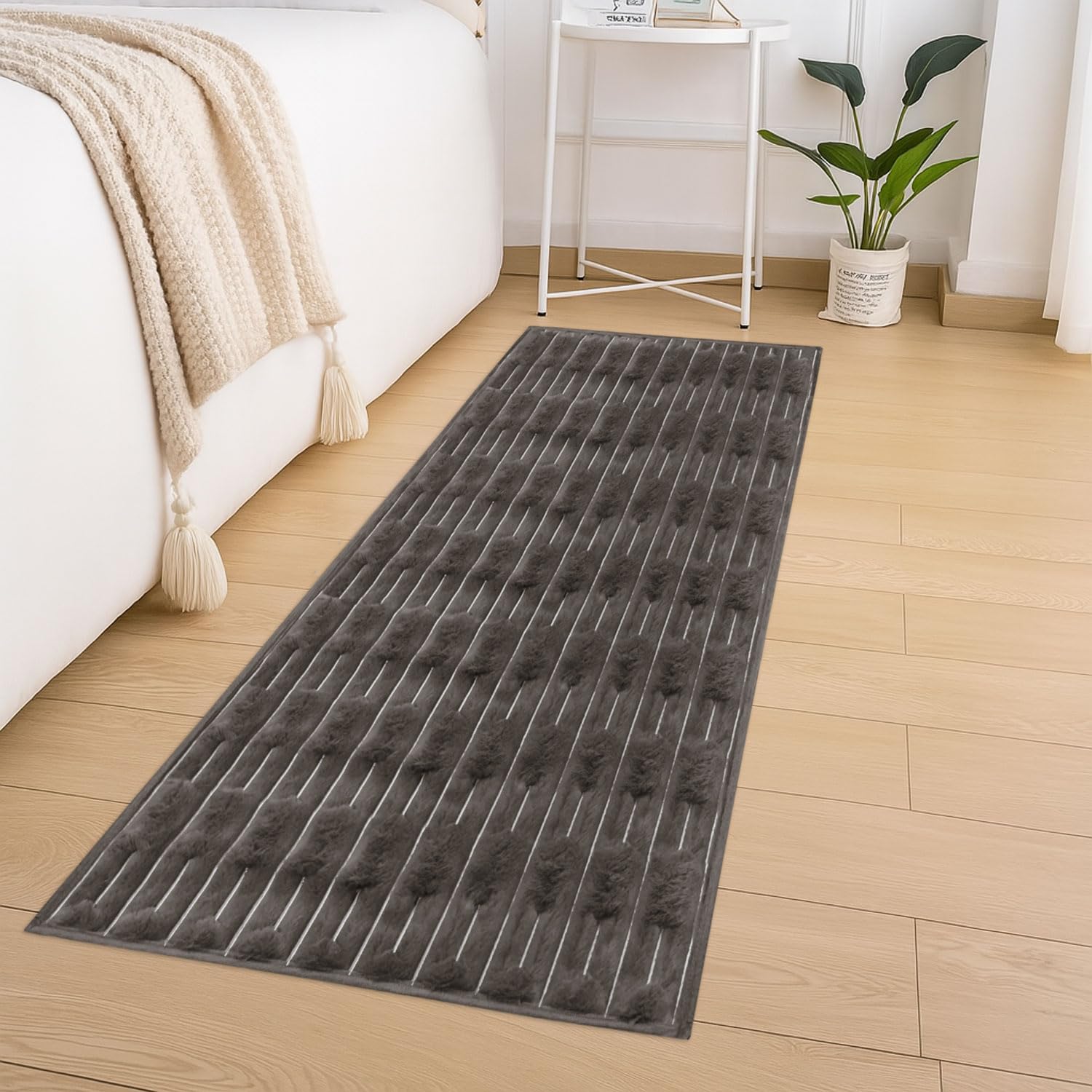 Rabbit Tail Fur Floor Runner (2x5 Feet, Cocoa)