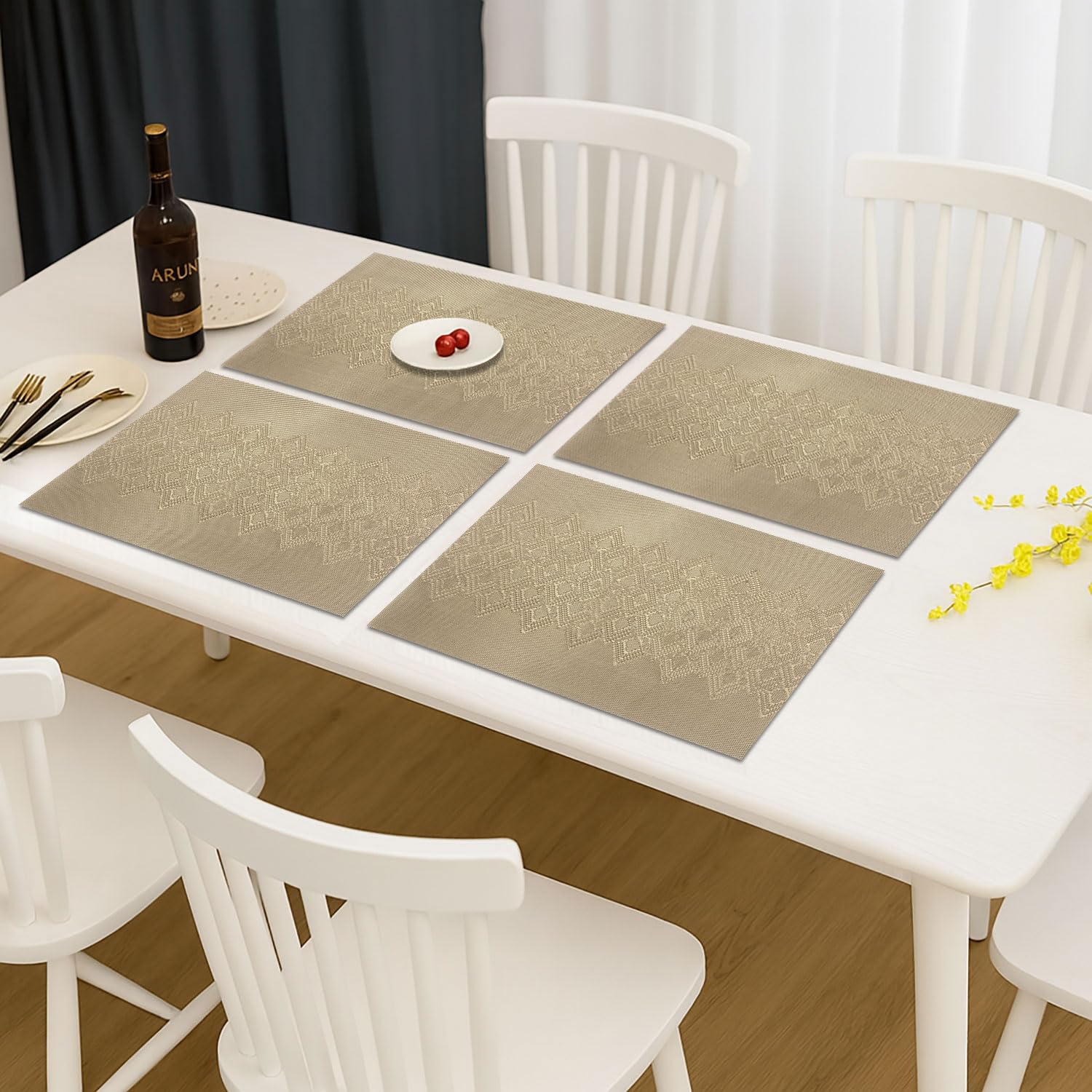 Luxe Home International PVC Vinyl Wave Design Placemat ST10002TH – Heat Resistant, Wipe Clean, Anti-Skid Table Mats for Dining Table, Kitchen & Home Decor (30x45 CM Gold Set of 4)