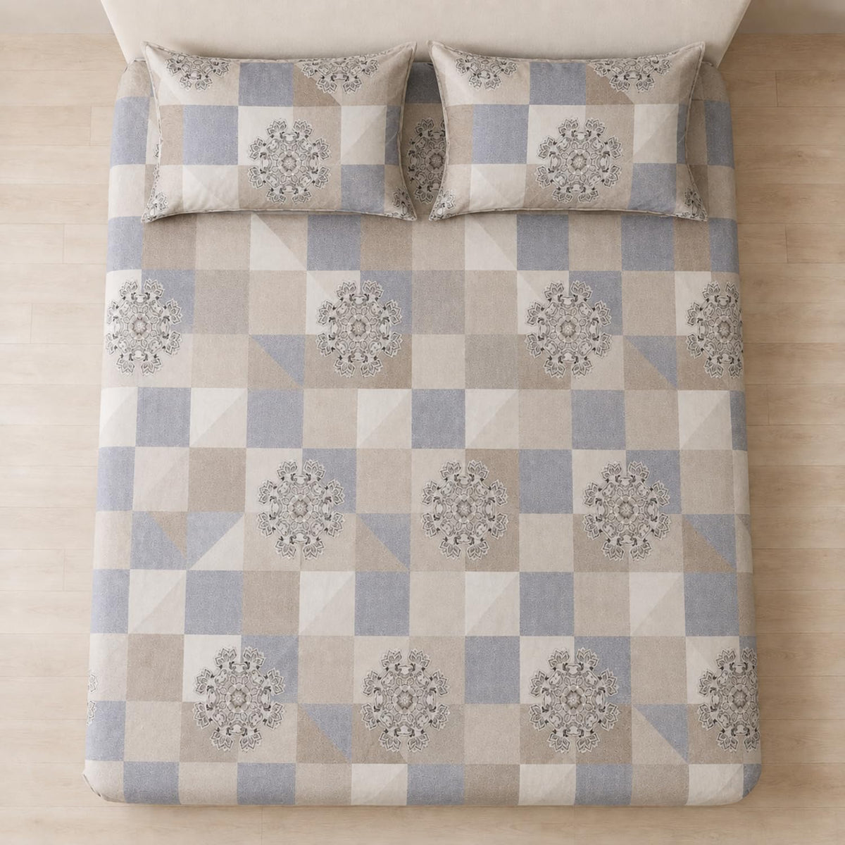 Double Bedsheet with 2 Pillow Covers 220 TC 100% Cotton Feel ( King Size Grey 90x100 inch )
