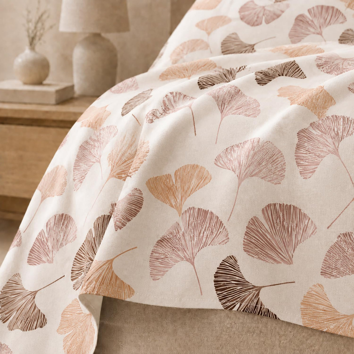 King Size Double Bedsheet with 2 Pillow Covers Premium Blush Ginkgo Leaves Printed 90x100inch