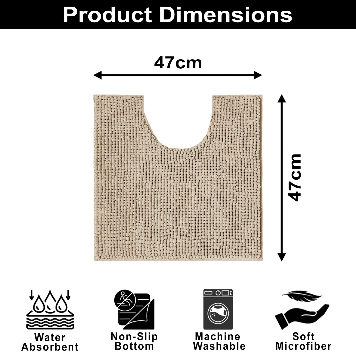 Chenille Contour Bath Mat for Bathroom (Beige , 47x47cm)