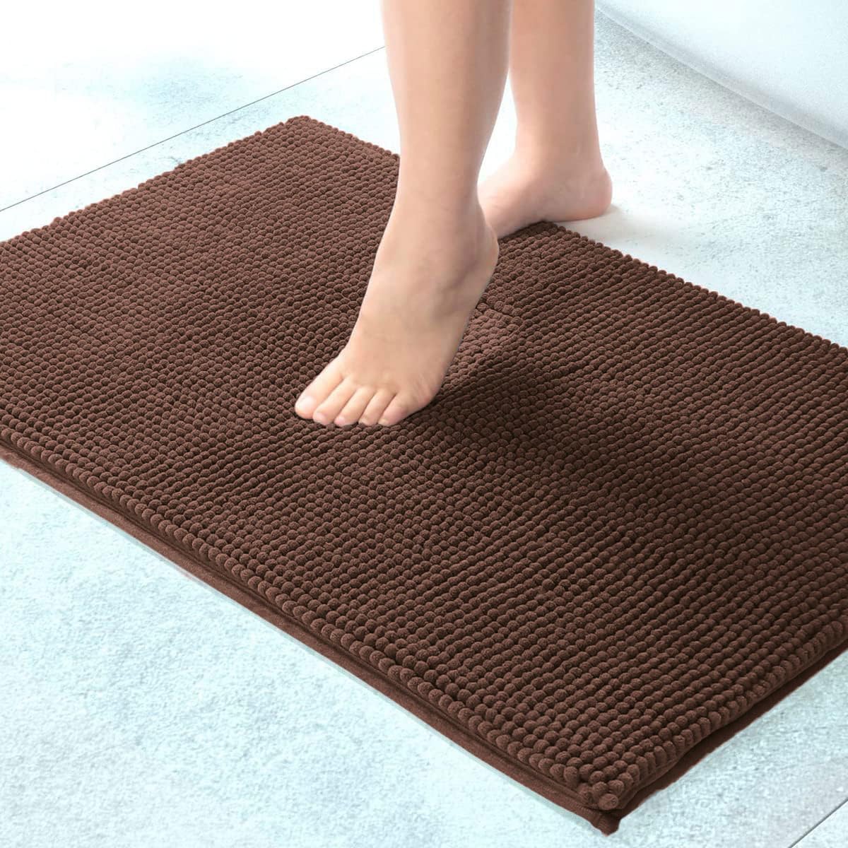 Chenile Bath Mat For Bathroom (Coffee, 37X56 Cm)