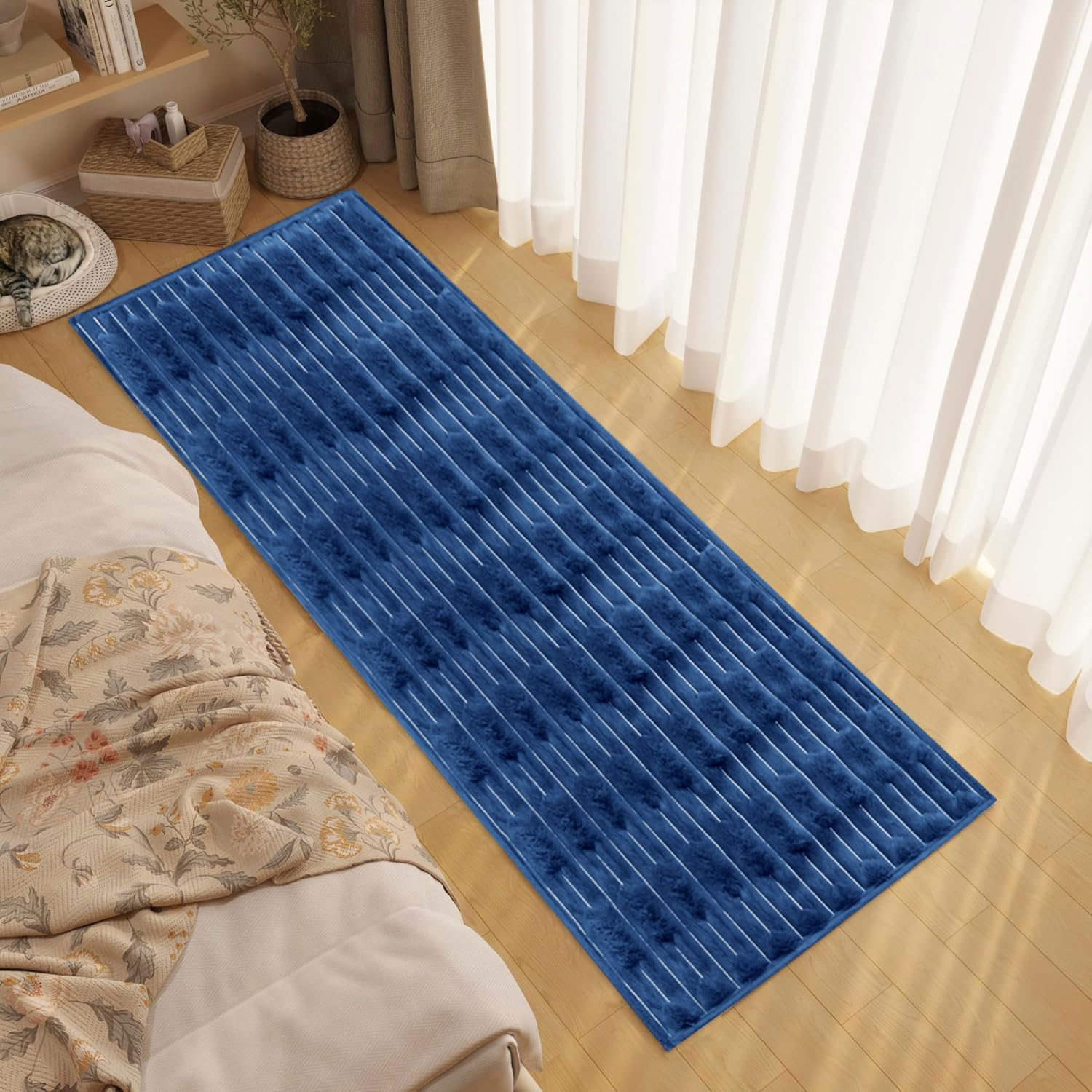 Rabbit Tail Fur Floor Runner  (2x5 Feet, Blue)