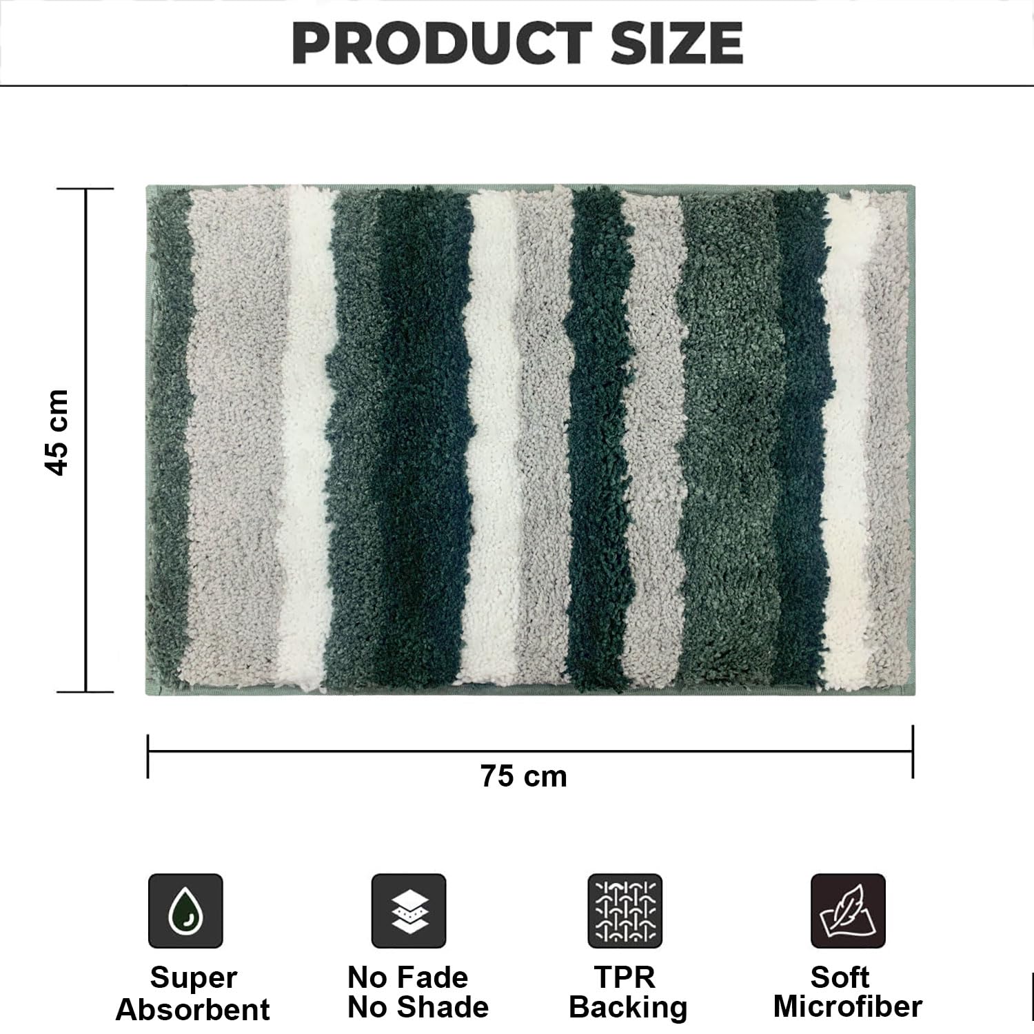 Italia Striped Bath Mat Super Soft (Hunter Green, 45x75 cm)