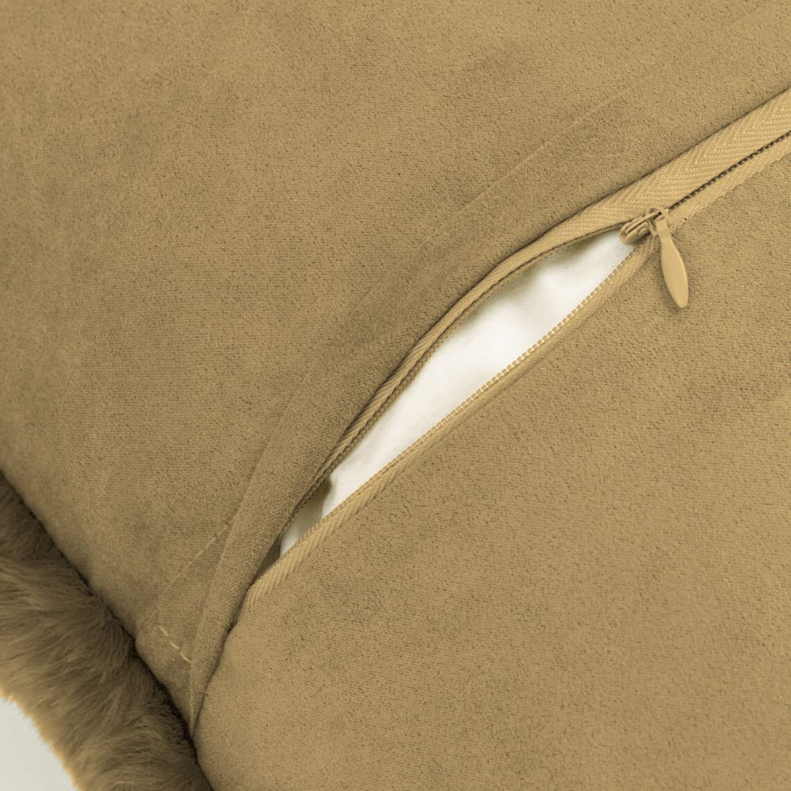 Cushion Cover One Side Rabbit Fur Pack of 2 (16 x 16 inch,Anti-Gold)