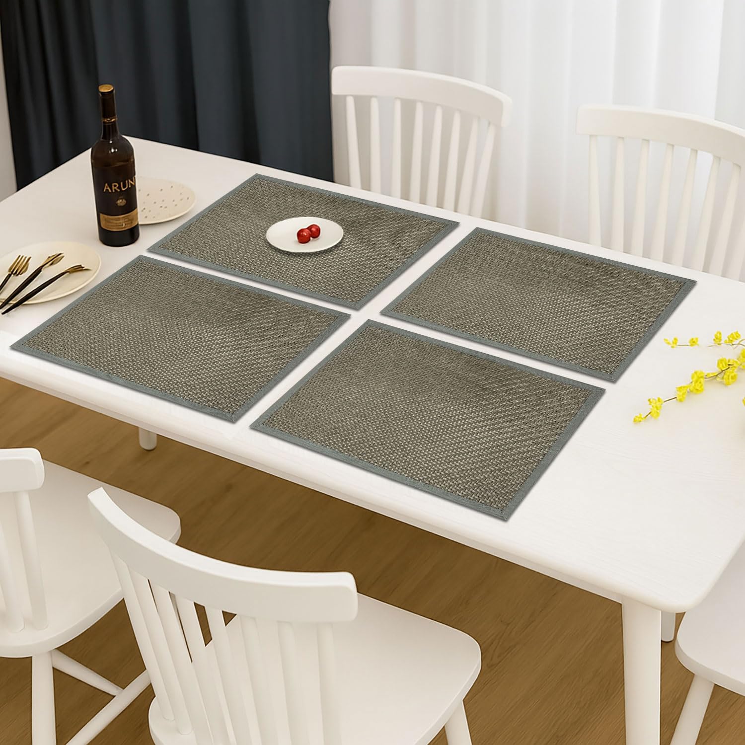 Luxe Home International PVC Vinyl Basket Design Placemat STBT001 – Heat Resistant, Wipe Clean, Anti-Skid Table Mats for Dining Table, Kitchen & Home Decor (30x45 CM Grey Set of 4)