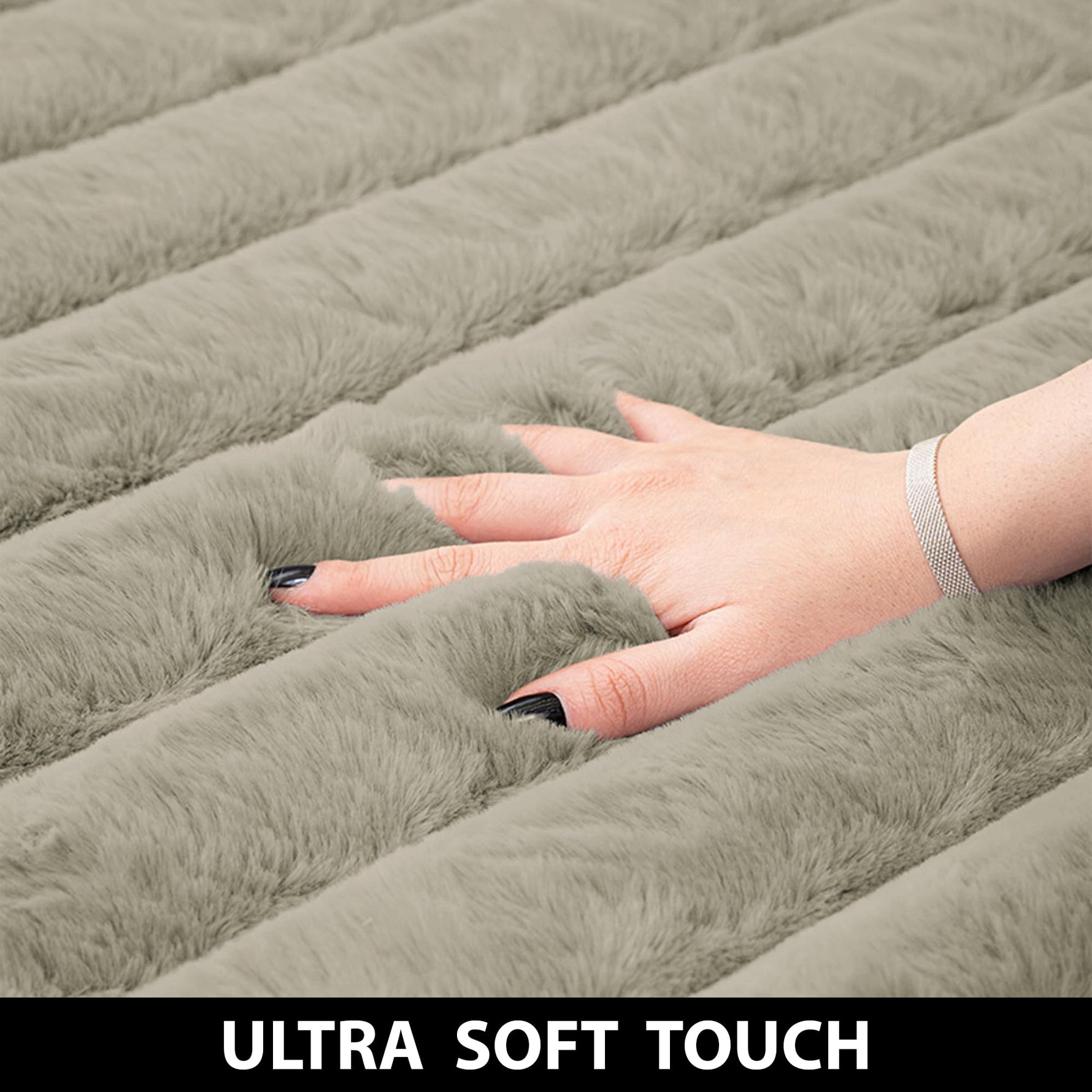 Stripe Rabbit Fur Carpet for Livingroom (4x6 Feet, Taupe)