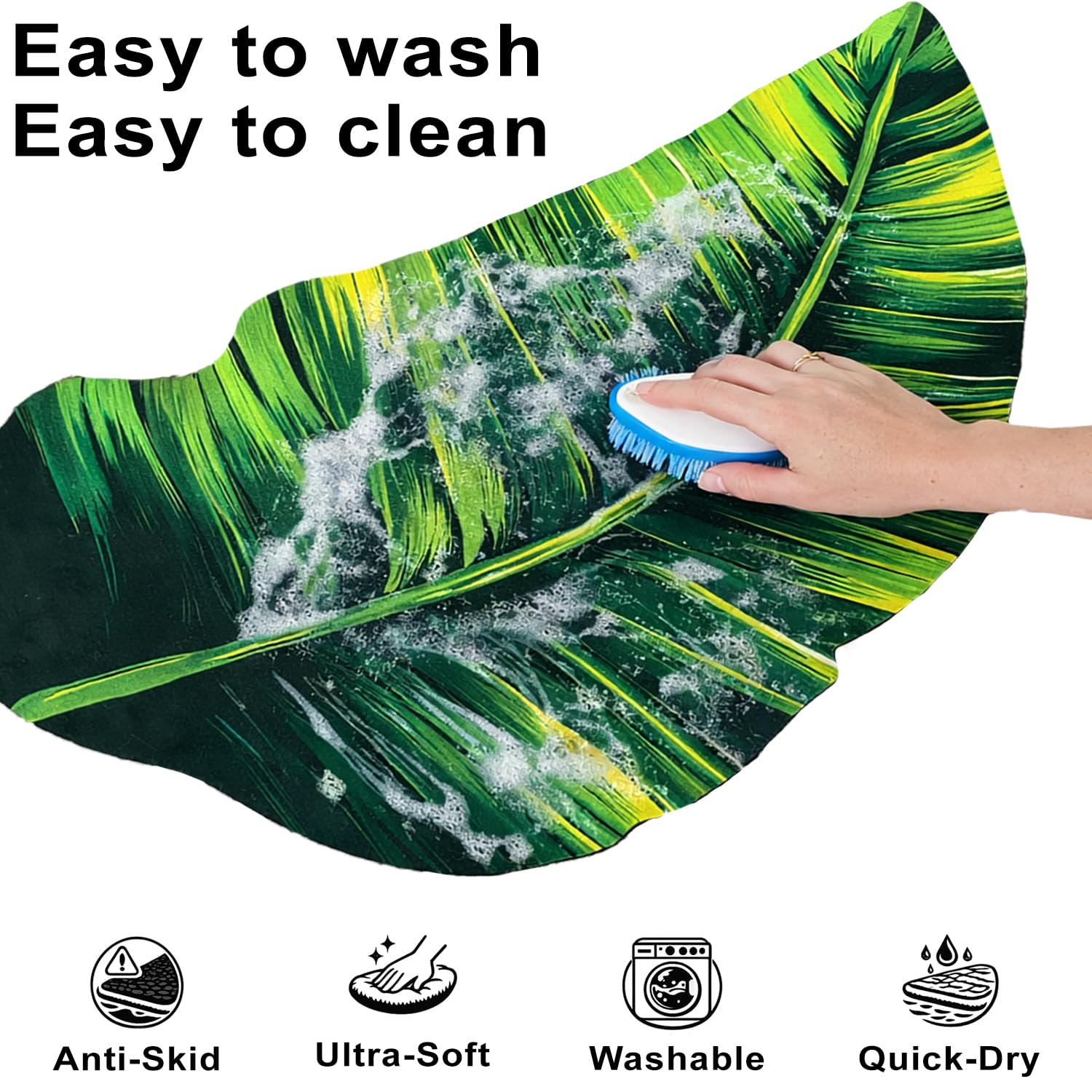 3D Bath Mat Leaf Shaped (Green, 43x87 cm)
