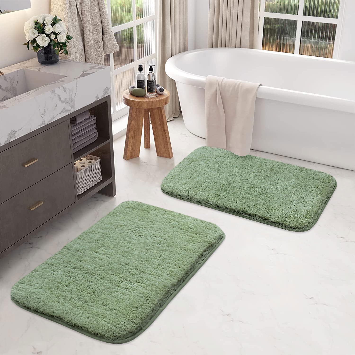 Vegas Microfiber Bath Mat (40x60 cm, Pastel Green) Pack of 2