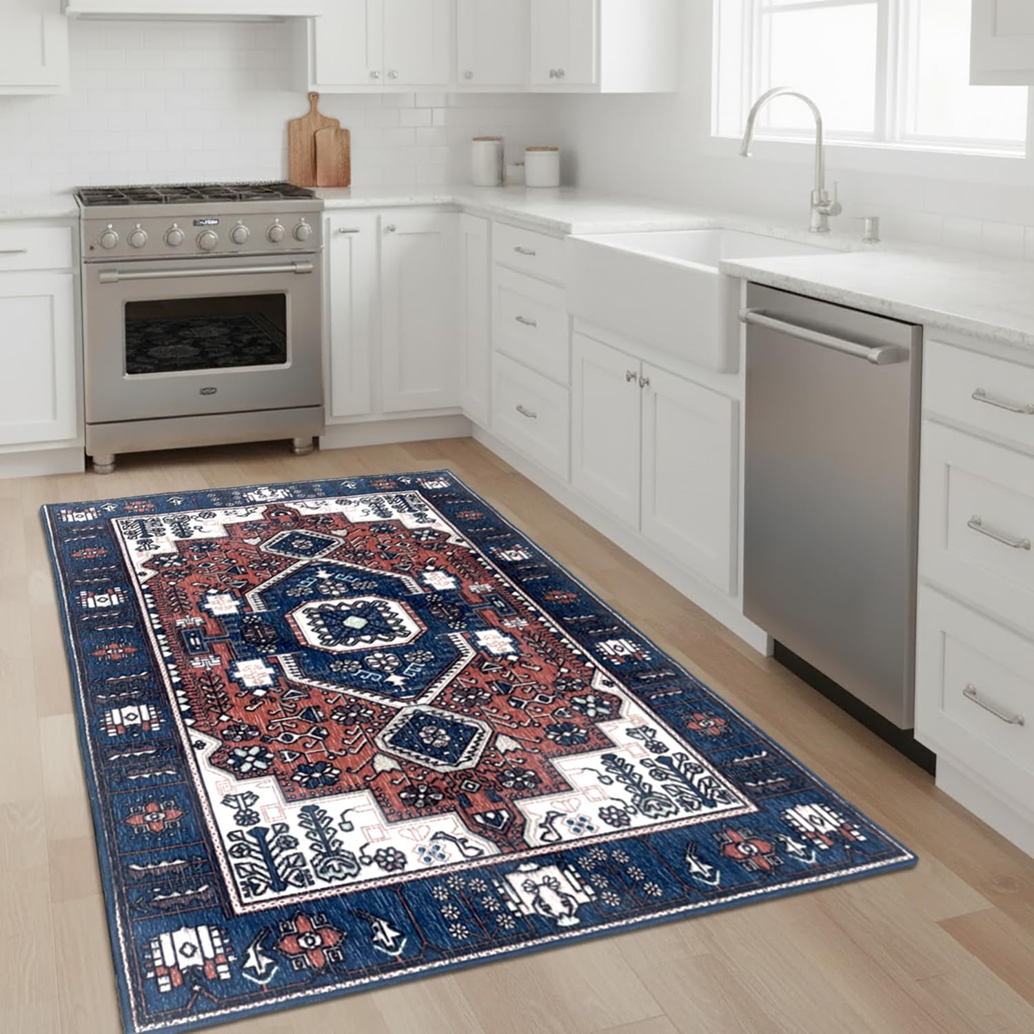 Polyester Printed Handmade Carpet Traditional (3X5 Feet Multicolour)