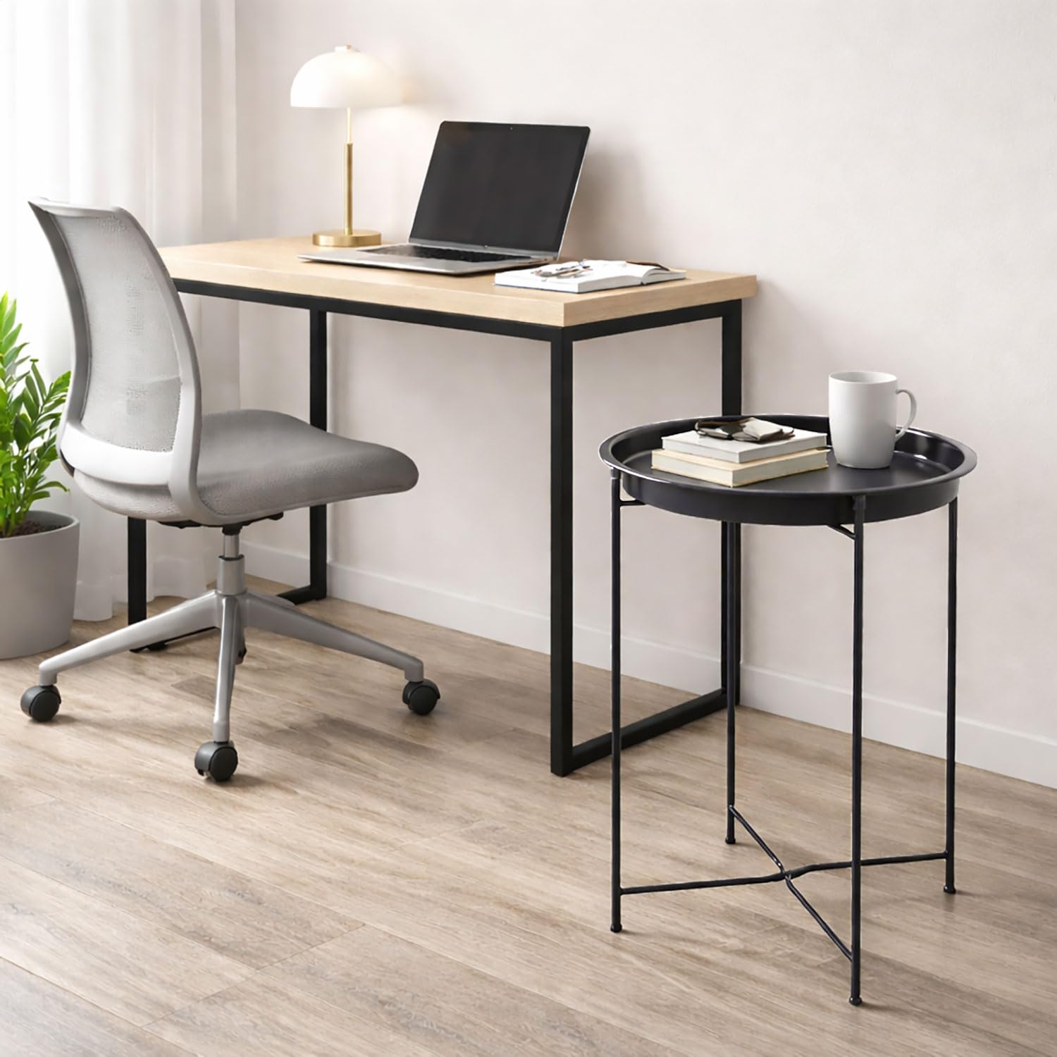 Round Metal Side Table for Living Room & Bedroom – Modern Bedside Table, Coffee Table, Corner Table with Sturdy Iron Frame, Black, 33x33x48-Small