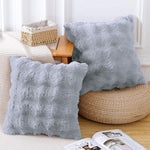 Rabbit Fur Bubble Cushion Cover - Pack of 2(Silver, 16x16 Inch)