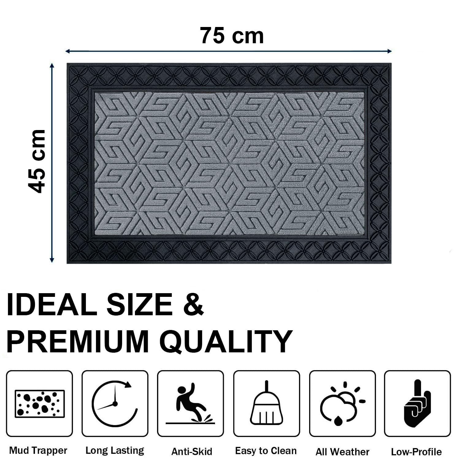 Rubber Coir Door Mat Anti Slip (Silver, 45cm x 75cm)