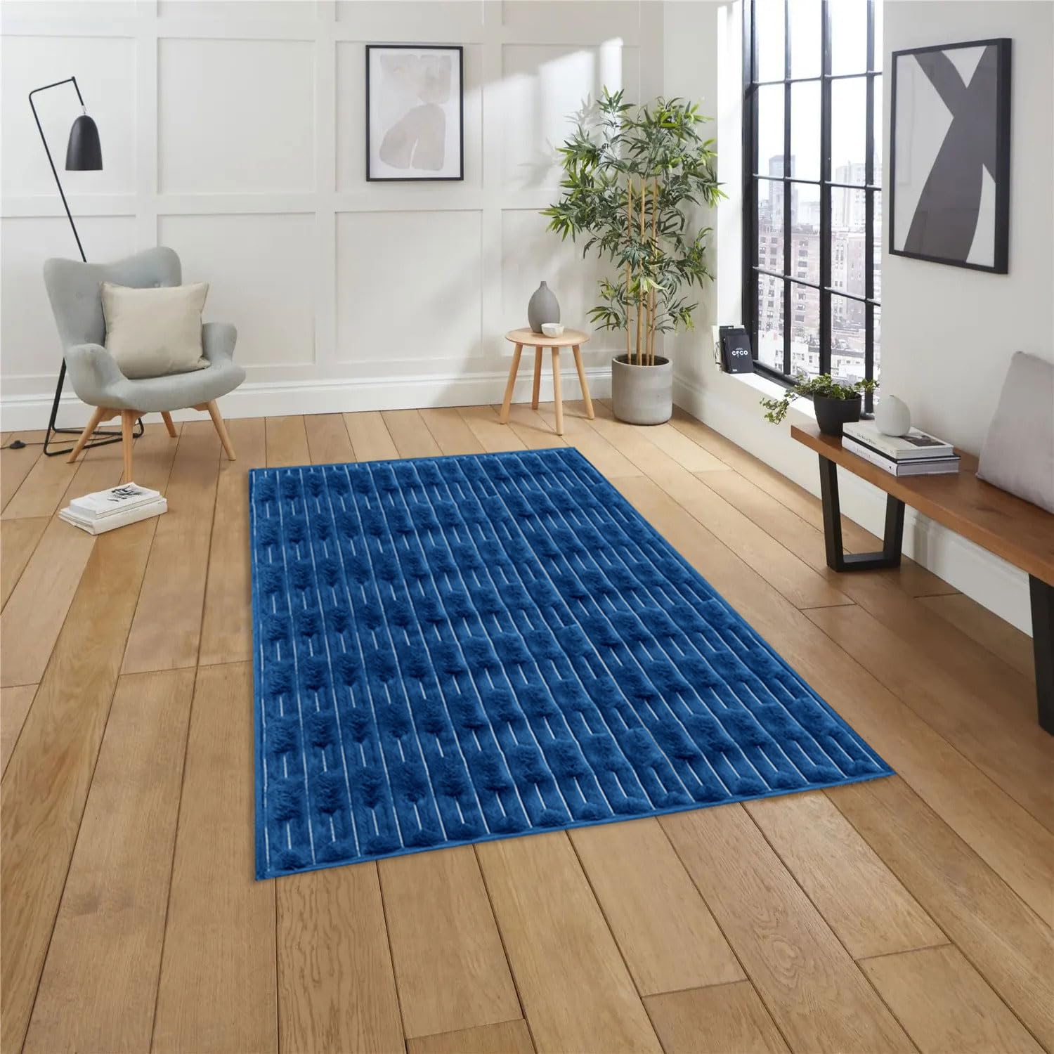 Rabbit Tail Fur Carpet (3x5 Feet, Blue)