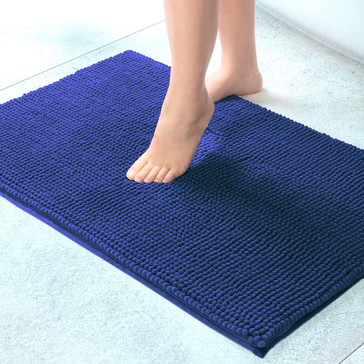 Chenile Bath mat for Bathroom (Navy Blue, 37x56 cm)