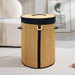 Round Bamboo Laundry Basket with Lid (Natural, 35x35x50 cm)