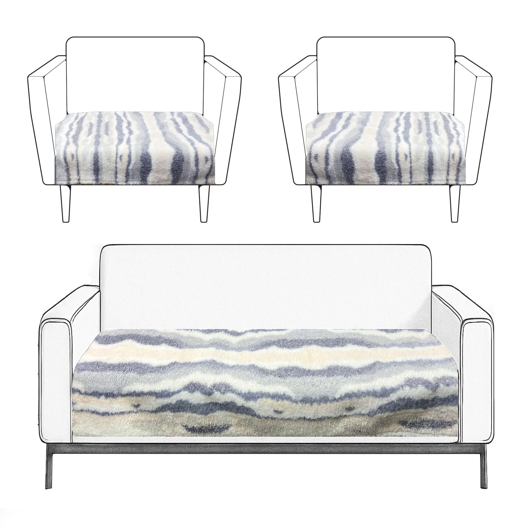 Sofa Cover for 5 Seater Tiger Print Plush Polyester ( 70x180 cm & 60x70 cm , Grey )