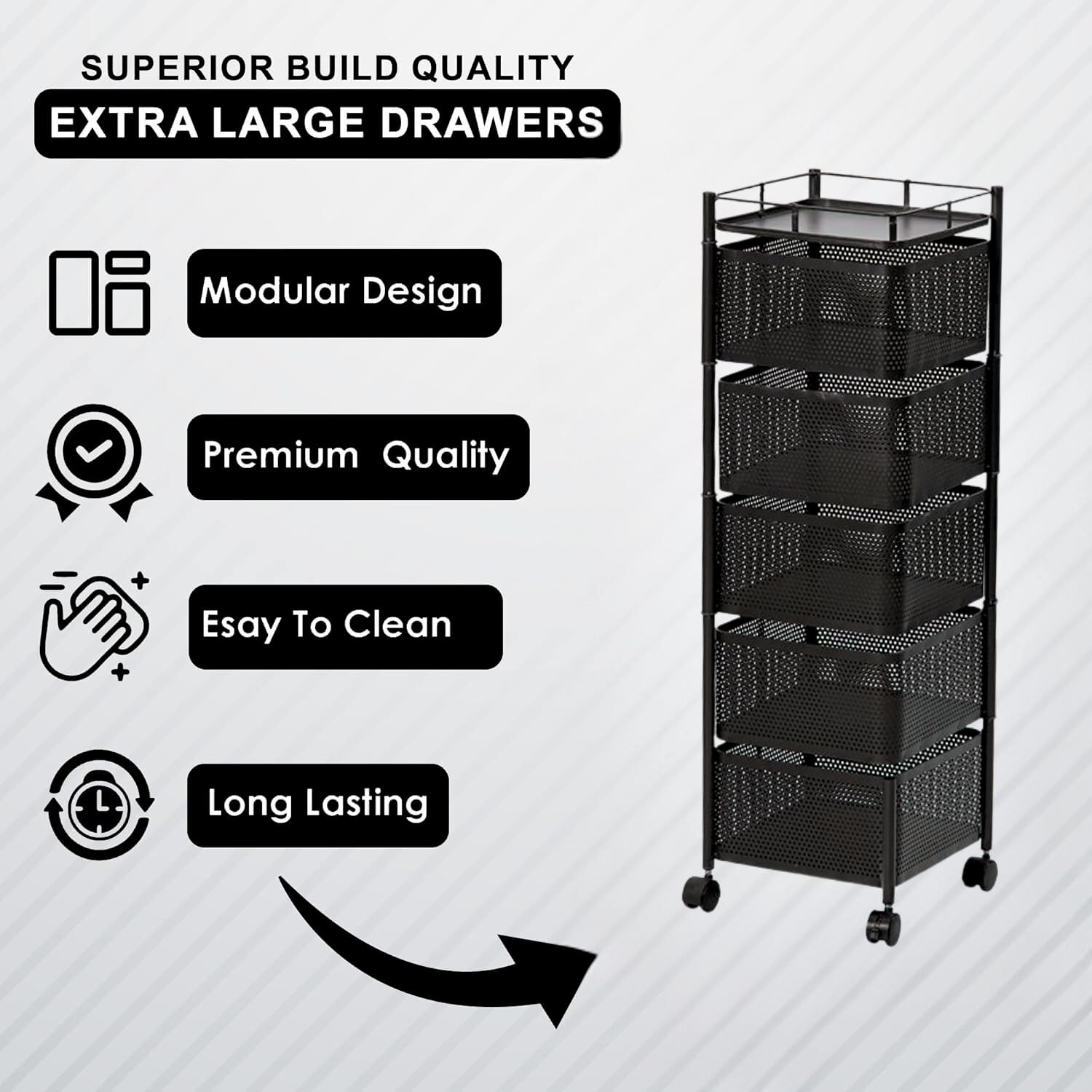 5-Tier Revolving Kitchen Trolley with Wheels (Black 29x29x95)