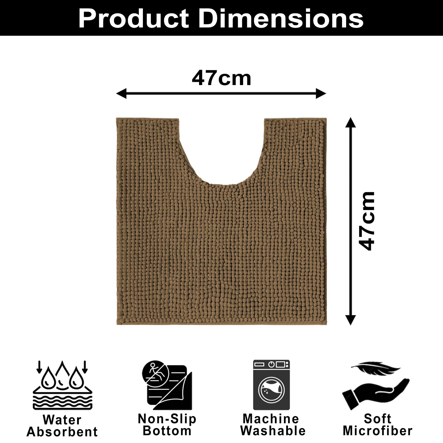 Chenille Contour Bath Mat for Bathroom (Chocolate , 47x47cm)