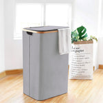 Tall Laundry Hamper with Bamboo Frame  (40L x 30W x 60H cm ,Grey)