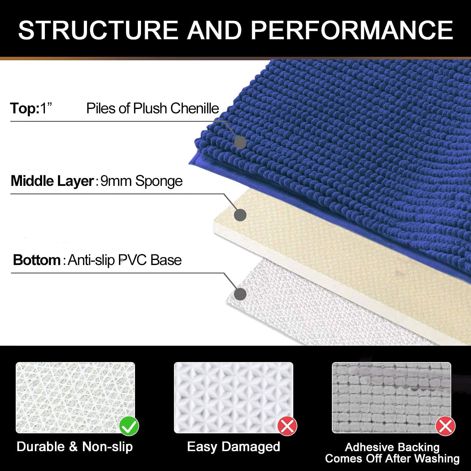 Chenile Bath mat for Bathroom (Navy Blue, 37x56 cm)