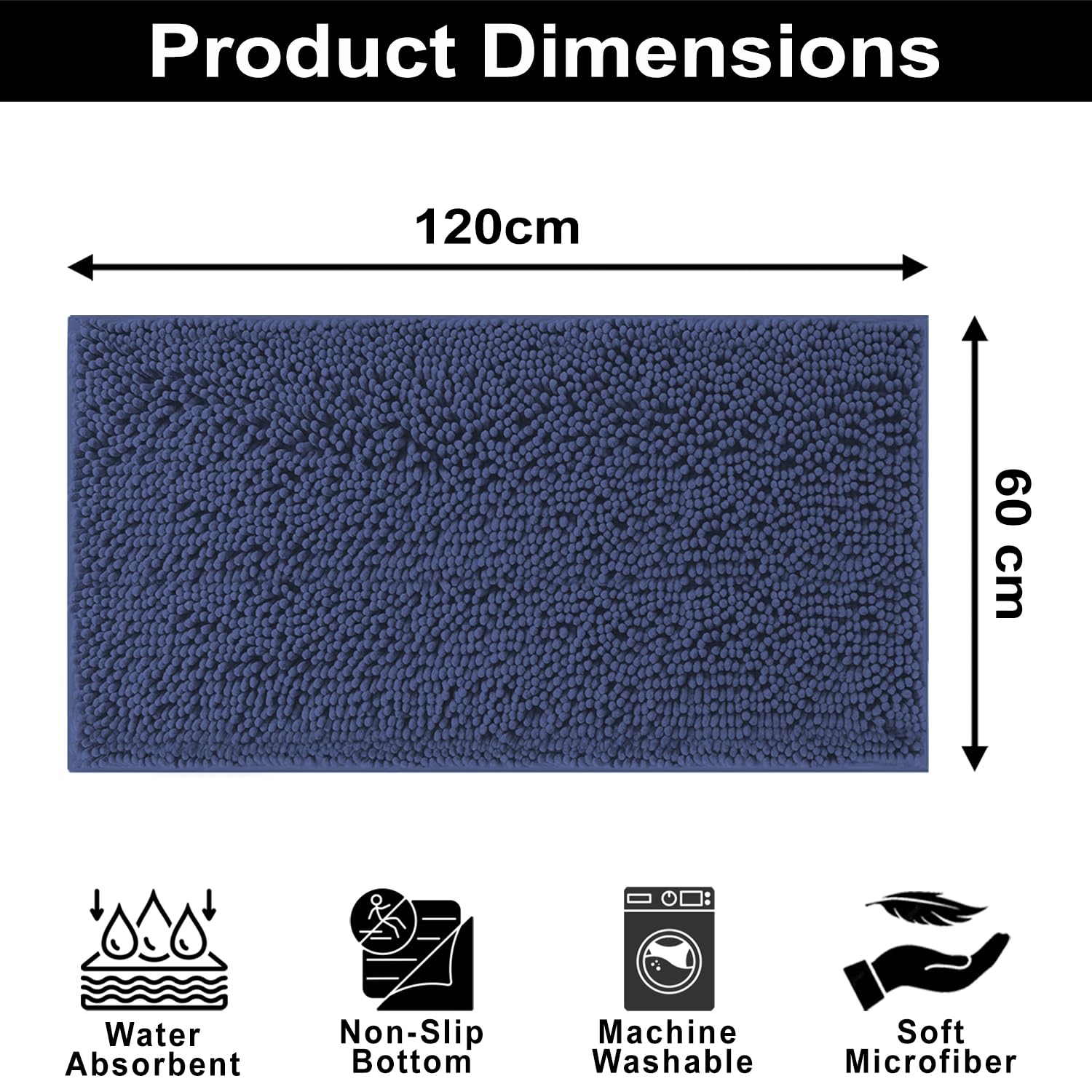 Shaggy Chenille Bath Mat Extra Soft (60x120 cm Navy)