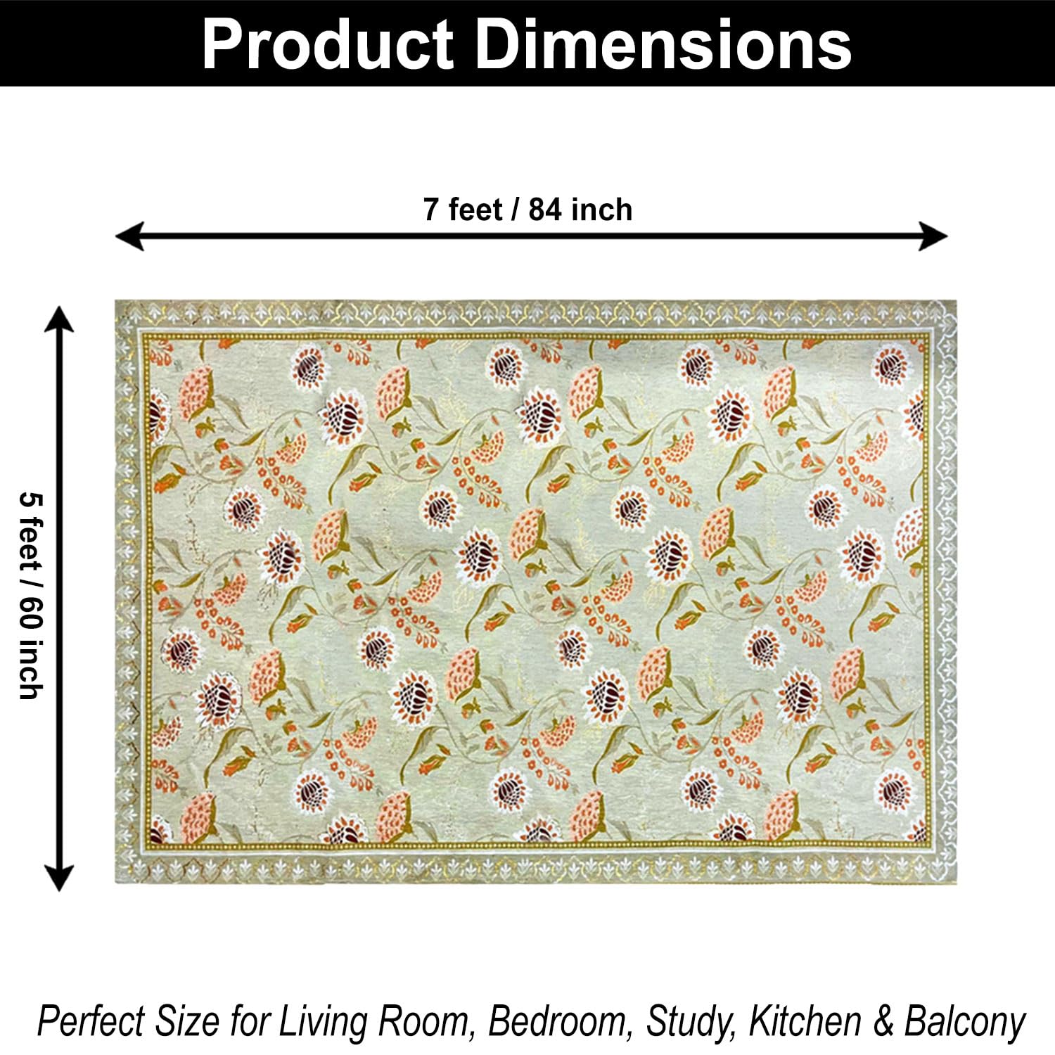 Polyester Floral Mist Carpet for Bedroom (5x7 Feet, Multicolor)