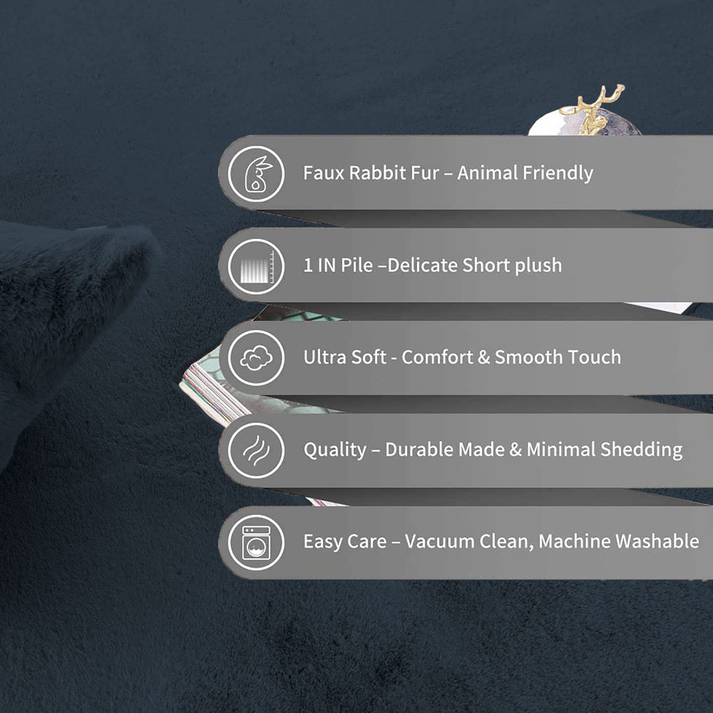 Rabbit Fur Soild RunnerSuper Soft (Anthra, 2x5 Feet)