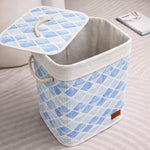 Rectangle Bamboo Laundry Basket for Clothes (Blue, 40x30x50 cm)