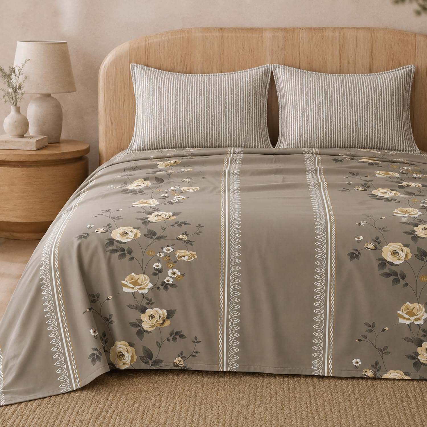 Double Bedsheet with 2 Pillow Covers Premium 240 TC 100% Cotton Feel King Size ( Taupe 108x108 inch )