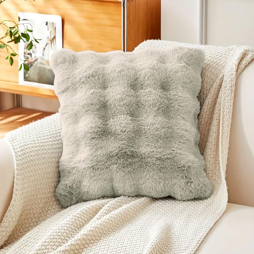 Rabbit Fur Bubble Cushion Cover (16x16 Inch Taupe )