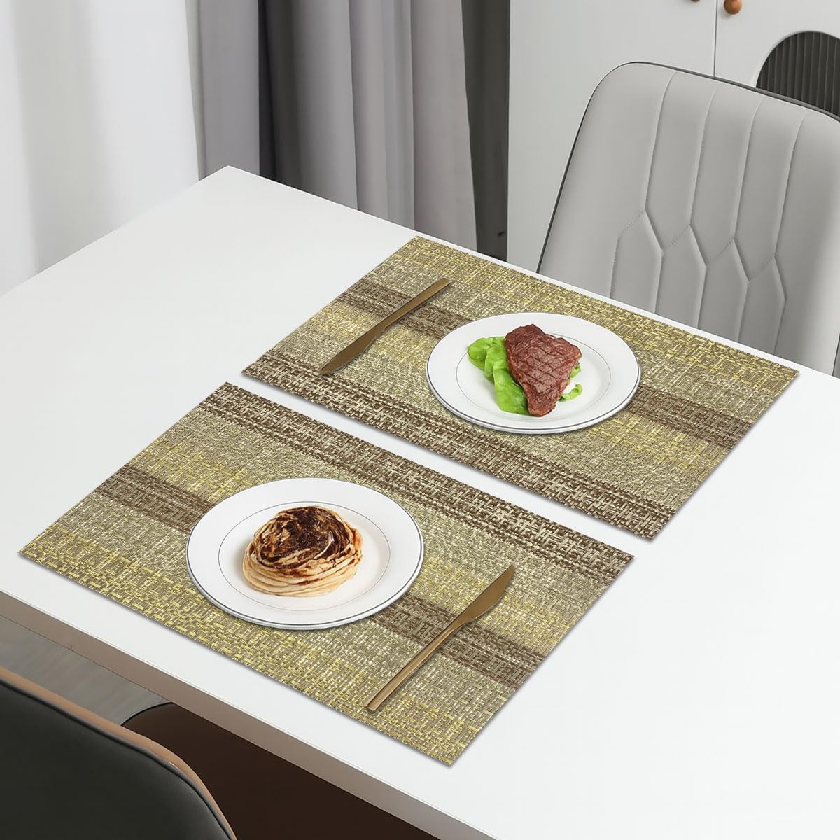 Stripe Design Placemat for Dining Table Set of 2(30x45 CM Brown)