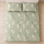 Double Bedsheet with 2 Pillow Covers 220 TC 100% Cotton Feel ( King Size Green & White 90x100inch )