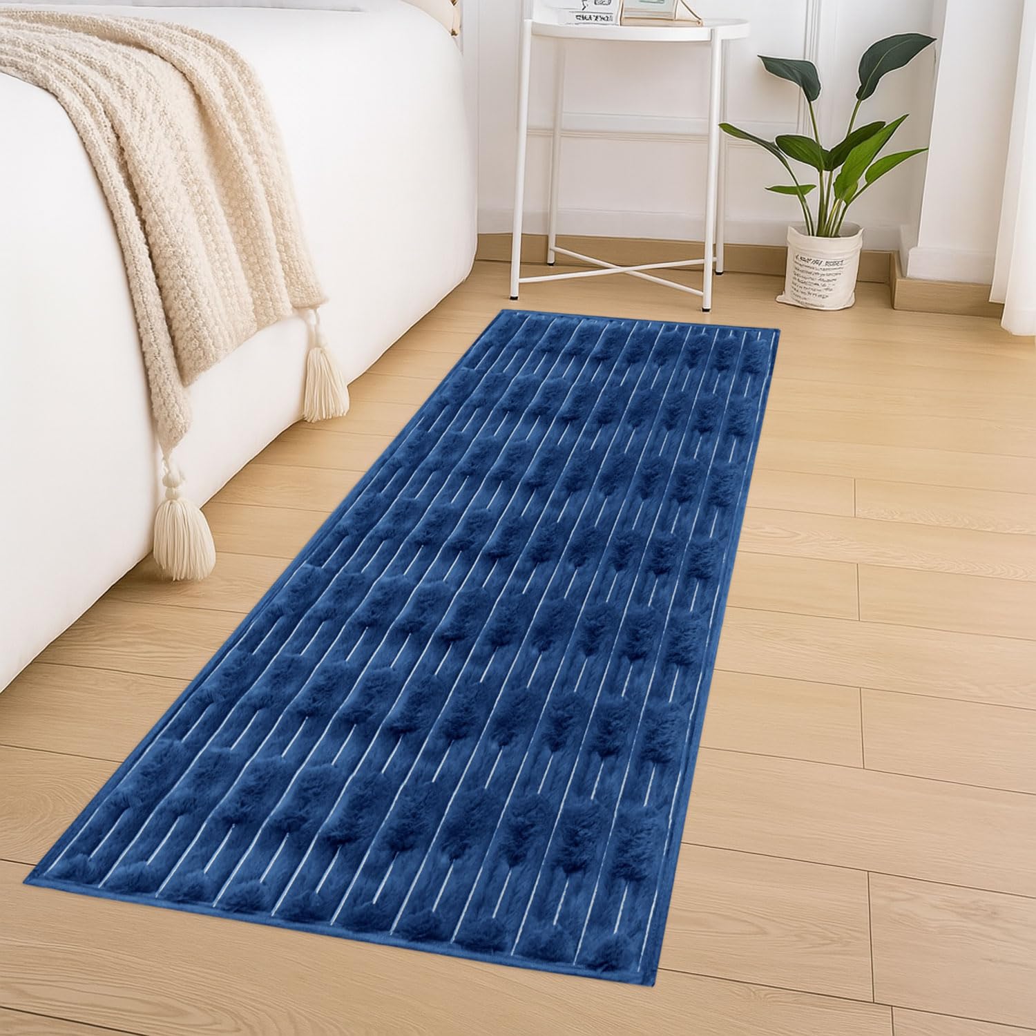 Rabbit Tail Fur Floor Runner  (2x5 Feet, Blue)