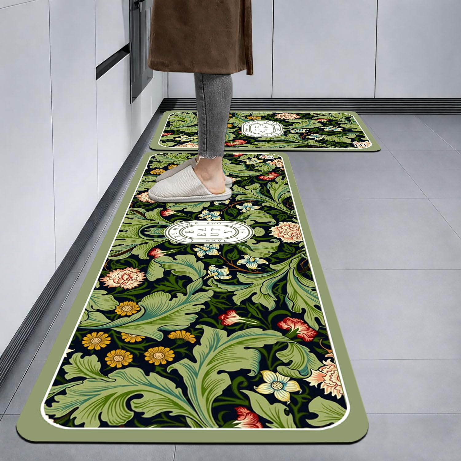 Kitchen Mat Combo  (116x36 & 58x36 cm,Green)