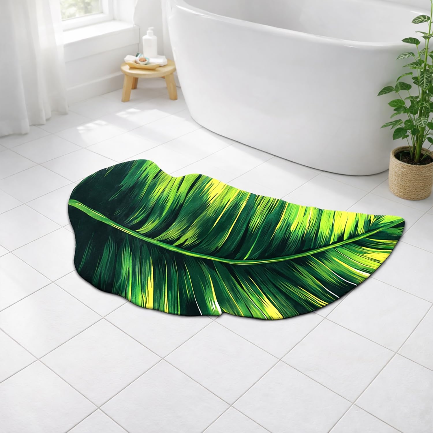 3D Bath Mat Leaf Shaped (Green, 43x87 cm)
